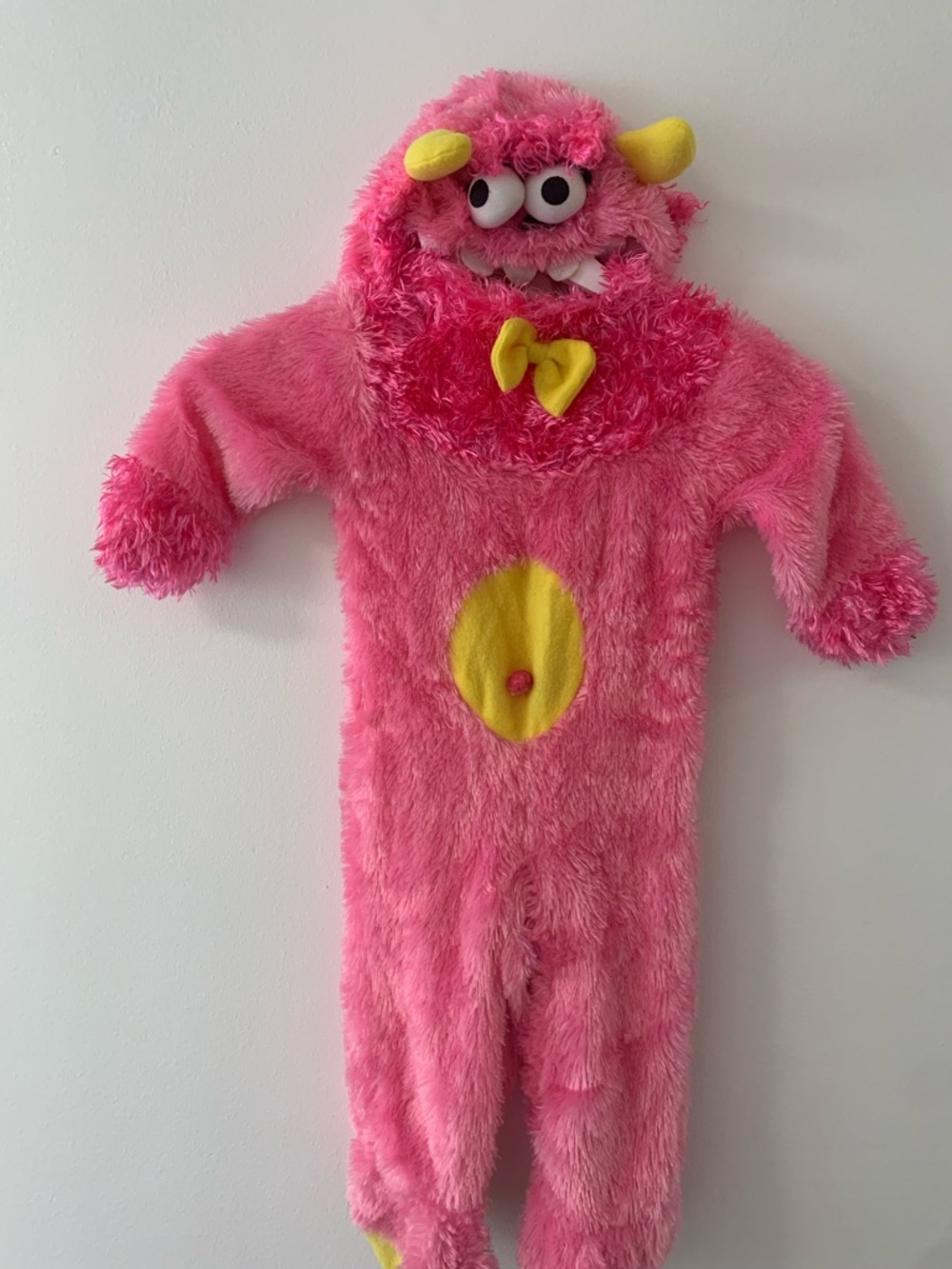 Pink Fuzzy Monster Costume with Yellow Accents